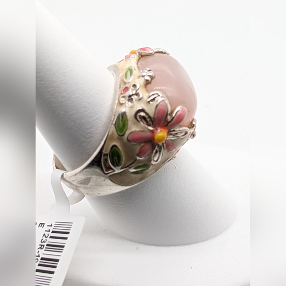 David Sigal Sterling Silver Rose Quartz Enamel Ring - Picture 4 of 6